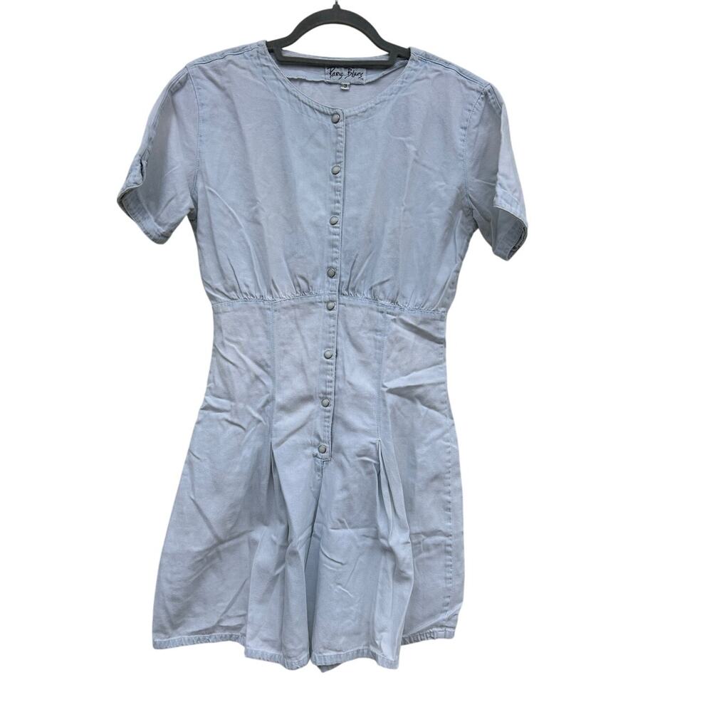Vintage Paris Blues Light Chambray Romper with Pearly Snap Buttons Size 3‎